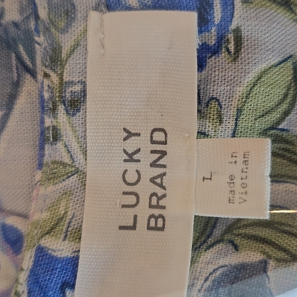 Lucky Brand Blue Floral Tiered Boho Dress Size Large Long Sleeves V Neck - Picture 4 of 9